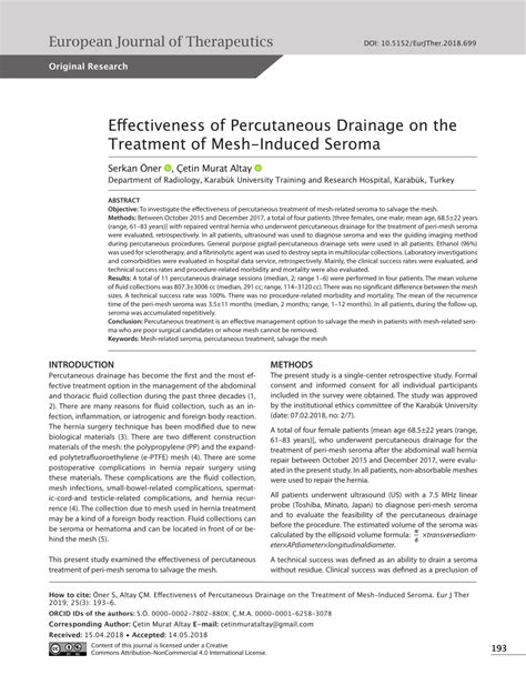 Pdf Effectiveness Of Percutaneous Drainage On The Treatment Of Mesh
