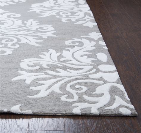 Eden Harbor Classic Damask Wool Area Rug In Gray And White