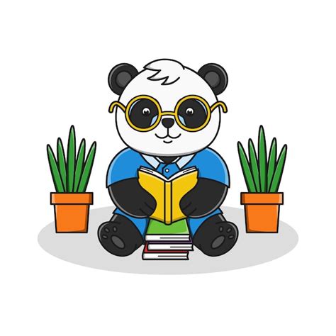 Ilustración De Libro De Lectura De Panda De Dibujos Animados Lindo