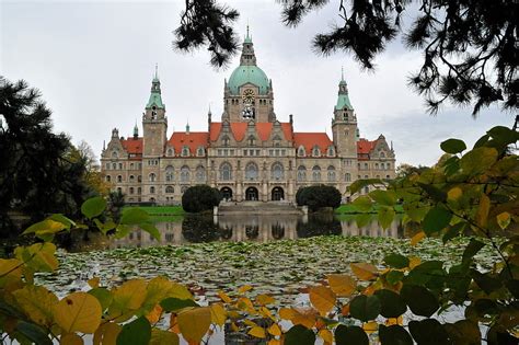 New Town Hall Park Hanover Germany Pond Landscape Hannover Hd