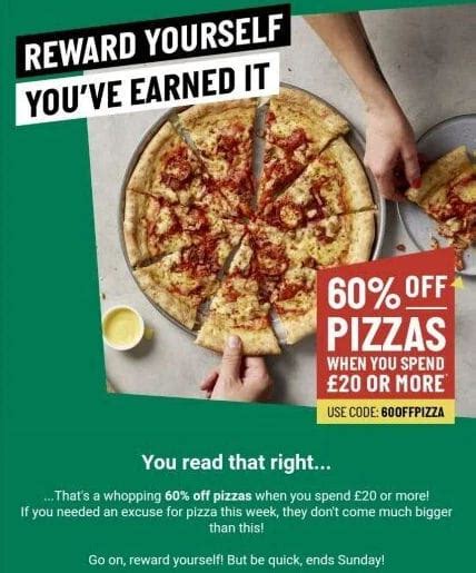 60 Off Pizzas At Papa John S With £20 Spend
