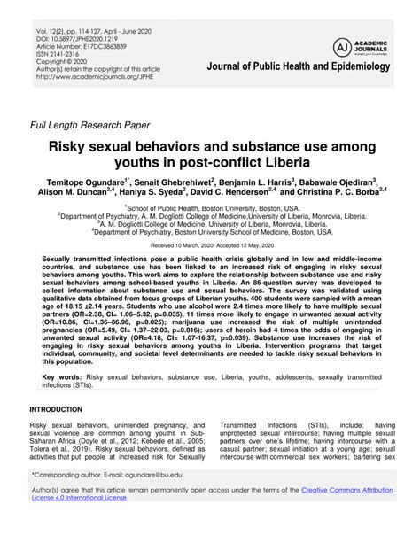 pdf risky sexual behaviors and substance use among youths in post conflict liberia