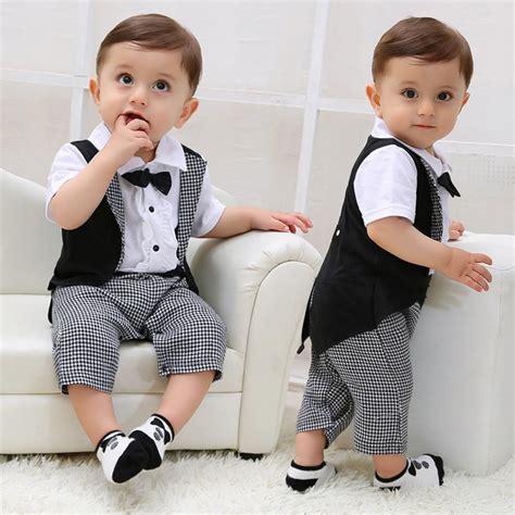 Baby Boys Plaid Swallowtail Romper Jumpsuit With Bowtie In 2021 Baby