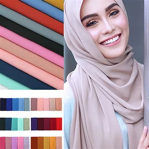 plain bubble chiffon maxi hijab scarf headscarf wrap georgette shawl islamic muslim women basic