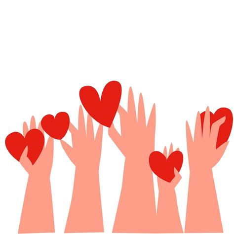 Premium Vector Hands Holding Hearts Symbol People Give Hearts And