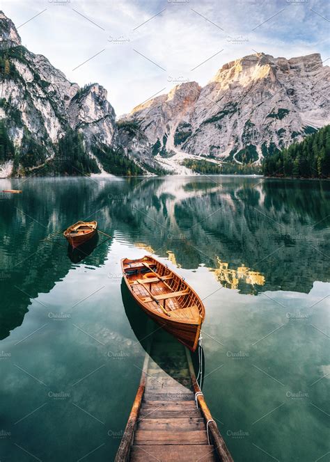 Braies Lake In Dolomites Italy High Quality Nature Stock Photos