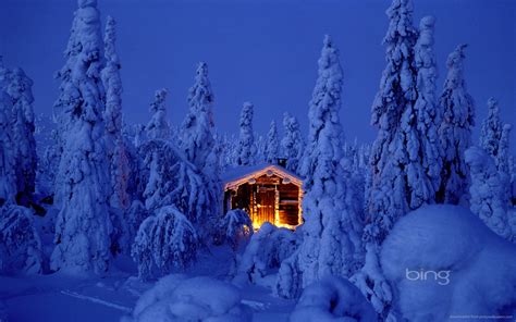 Download Bing Highlighted House In Deep Snowy Forest Wallpaper By