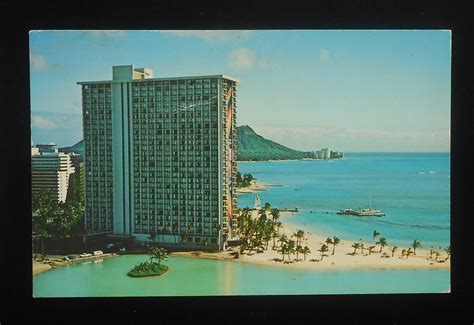 1969 Postcard Hilton Rainbow Tower Hotel Hawaiian Village