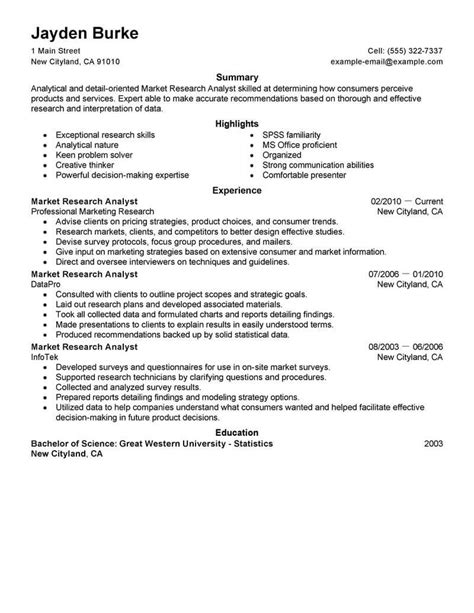 Following resume examples can give you inspiration when you feel tired of your existing resume, or if you feel stuck on what a new resume should look like. Best Market Researcher Resume Example | LiveCareer