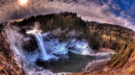 Nature Landscape Snoqualmie Falls State Washington Usa Waterfall Sunset