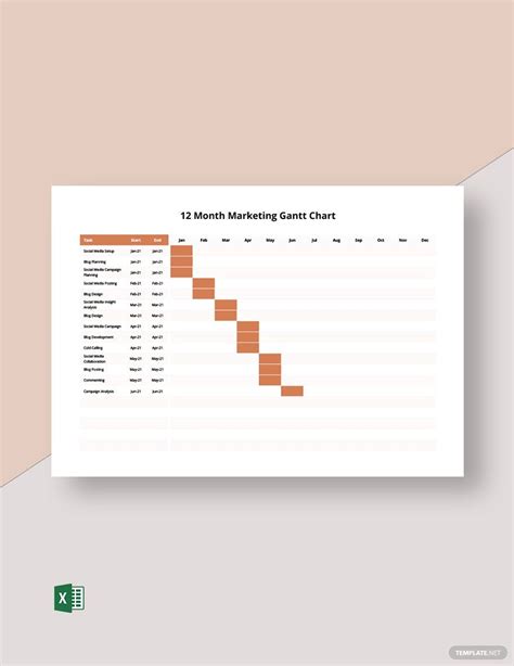 12 Month Marketing Gantt Chart Template In Ms Excel Download