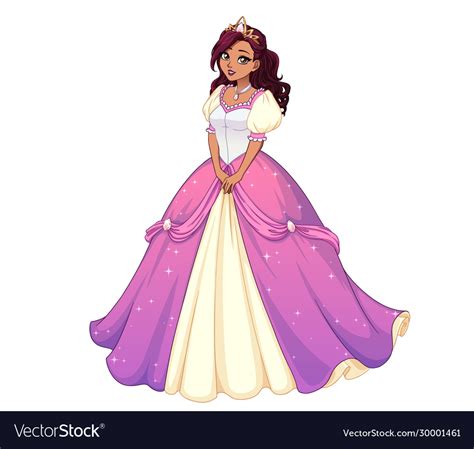 Pretty Cartoon Princess Standing And Wearing Pink Vector Image