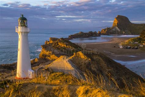 Castle Point Lighthouse In Sunrise New Zealand Stock Image Image Of