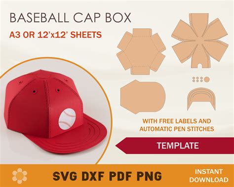 Baseball Cap Box Svg Template Baseball Hat Box Svg Favor Box Etsy México
