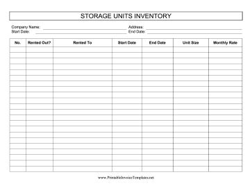 Storage Units Inventory Template