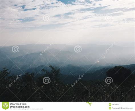 Mountains And River With Blue Cloudy Sky Stock Image Image Of High