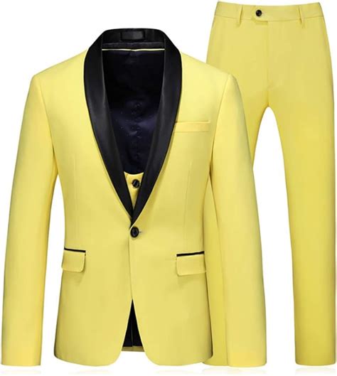 Mens Yellow Suits Casual Blazer 3 Pieces Set Formal Jackets Vest