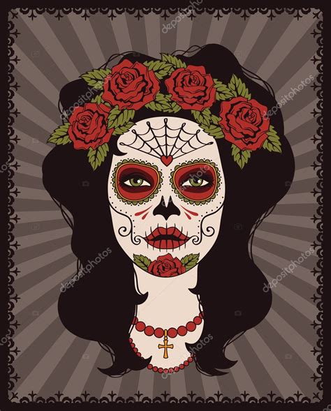 frame with mexican skull girl — stock vector © rvvlada 32477531