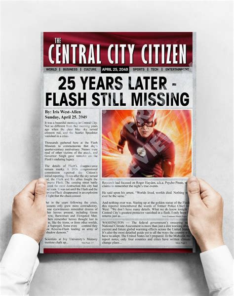 The Flash 25 Years Later Newspaper Faux Front Page Poster Grant