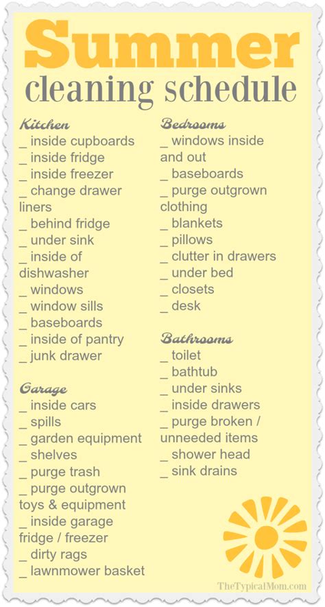 Free Summer House Cleaning List · The Typical Mom