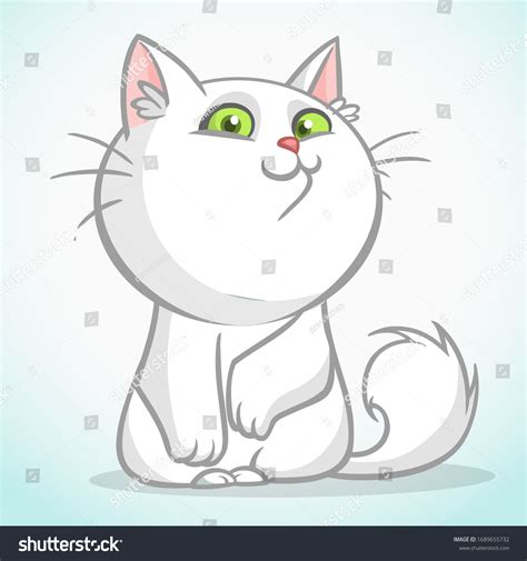 White Fat Cat Green Eyes Sitting Stock Vector Royalty Free 1689655732