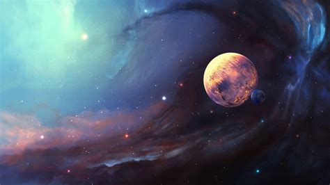 Space Nebula Planet Moon Stars Art Wallpaper 1920x1080 9623