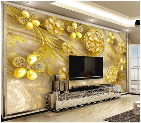 Gold Flowers And Pearls 3d 5d 8d Wall Murals Custom Wallpaper