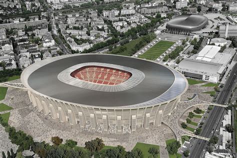The stadium's construction started in 2017 and was finished before the end of 2019. Rendering of New Puskás Ferenc Stadium in Budapest, image ...