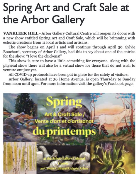 2021 Spring Art Show And Sale At The Arbor Gallery In Vankleek Hill