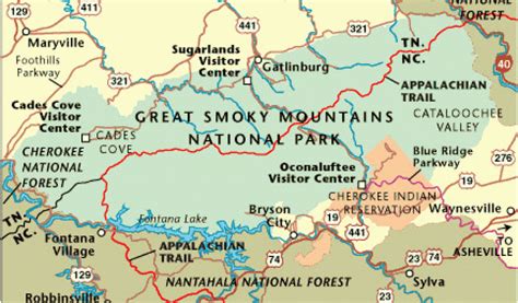 Tennessee Mountain Ranges Map The Great Smoky Mountains National Park
