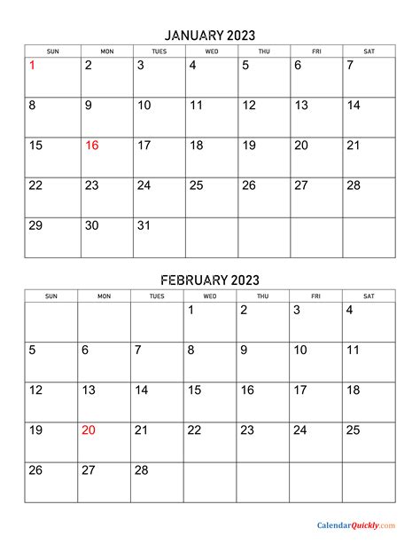 2 Page Monthly Calendar 2023 Printable Free