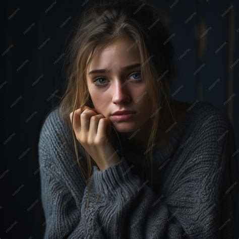 Premium Ai Image A Young Woman Is Sitting In A Dark Room With Her