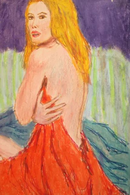 Vintage Pastel Painting Nude Female Portrait Picclick