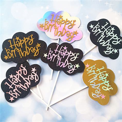 6 Patterns Acrylic Cloud Happy Birthday Cake Toppers