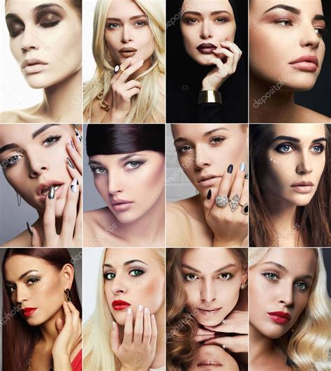 Beauty Collagefaces Of Womenmakeup Girls — Stock Photo
