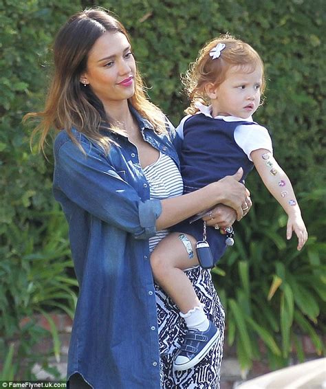 Jessica Alba And Daughter Haven Coordinate In Blue And White Garments In La Daily Mail Online