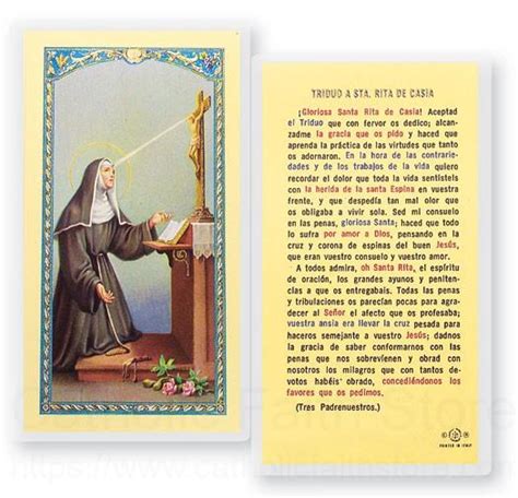 Oracion A Santa Rita De Casia Laminated Spanish Prayer Cards 25 Pack