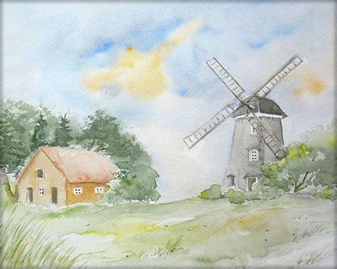Durch übung und wiederholung werden sie immer besser. Holländer Mühle auf Usedom - Aquarell - 24 x 30 cm - Original - Landschaft | Aquarell ...