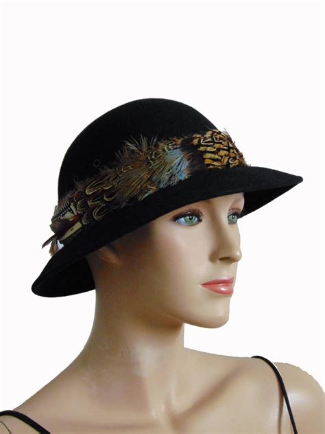 70s Halston Black Wool Brimmed Hat With Feathers Size 7 Vintage At
