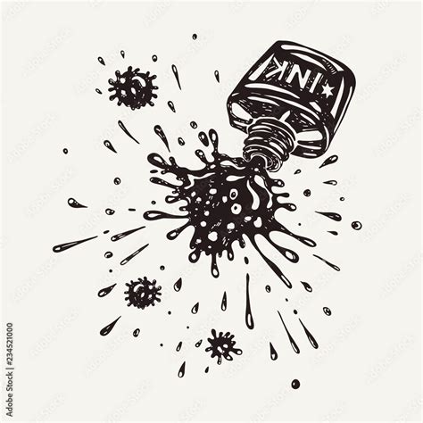 A Bottle With Spilled Ink Sketch Freehand Drawing Stock Vector