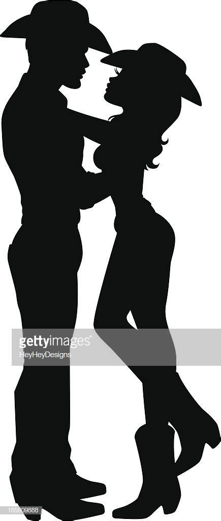 The Silhouette Of A Cowboy And Cowgirl Being Romantic Solid Shape