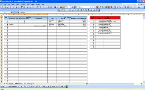 Bill Payment Calendar Excel Templates