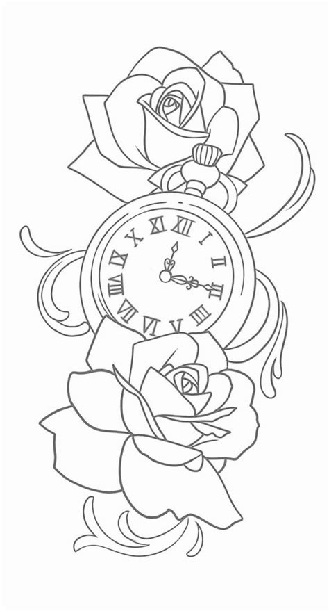 A Drawing Of A Clock With Roses On It