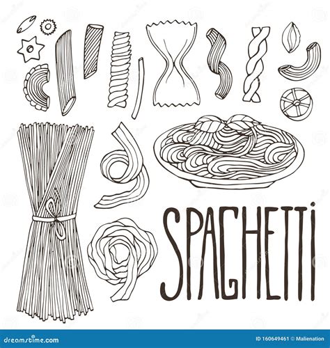 Spaghetti Sketches Vintage Hand Drawn Pasta Isolated Italian Food For