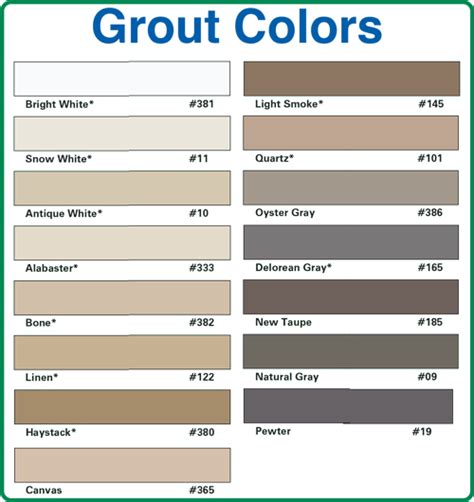 Find the right grout color for tile with high variation. grout-color-chart | DR CHEMDRY