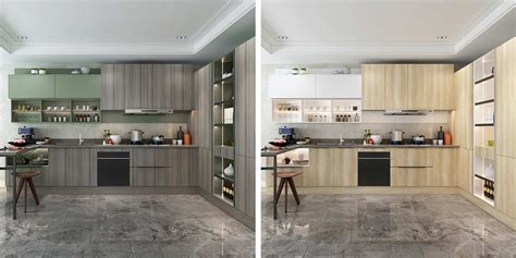 If you're looking for the most affordable option, chipboard with a melamine finish is the way to go. OPPEIN Malaysia: Kitchen Cabinet, Furniture Manufacturer » L-shaped Wood Grain Melamine Kitchen ...