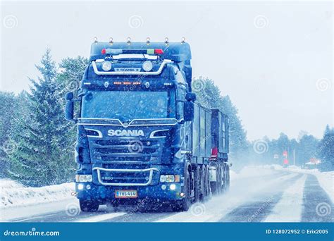 Truck In Snow Winter Road In Finland Of Lapland Editorial Photography