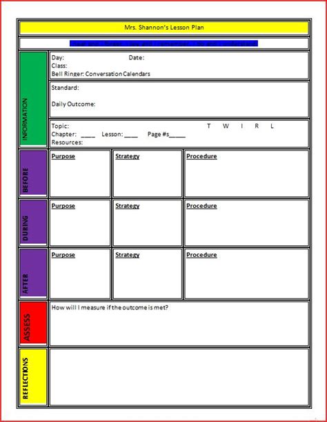 lesson plan templates   word excel