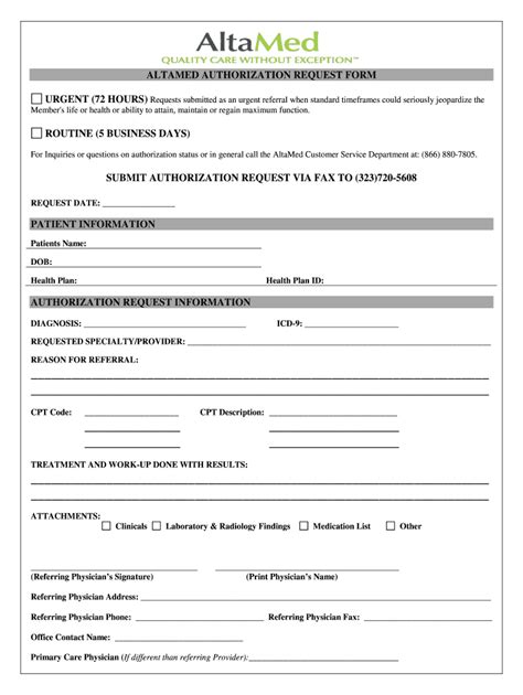 Altamed Authorization Form 2020  Fill and Sign Printable Template
