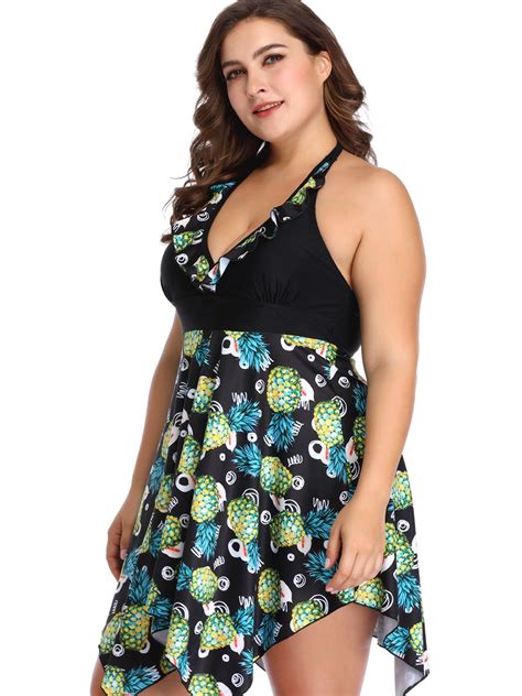 Sexy Dance Womens Plus Size Swimsuit Floral Printed Swimwear Tummy